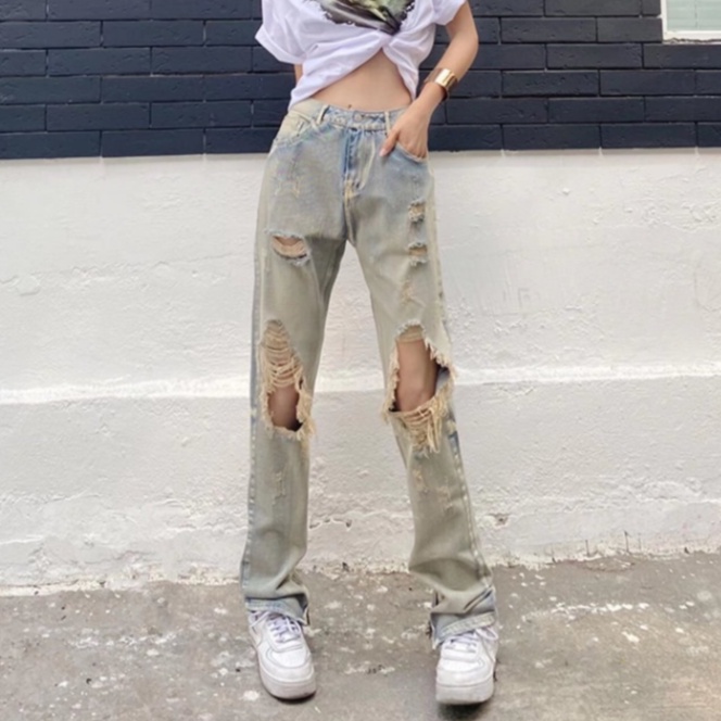 Quần jean rách quần jean nữ thời trang phong cách hàn quốc quần denim mopping cổ điển unisex quần jean nam thường