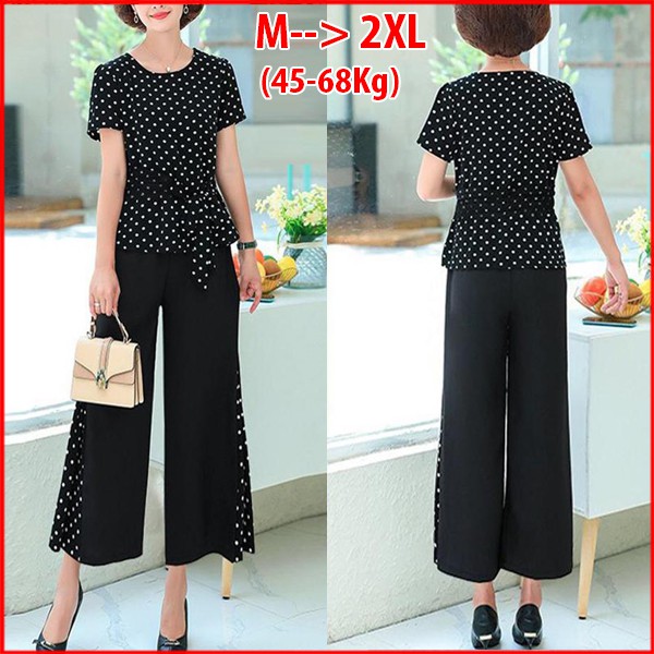 GOTI  -  THỜI TRANG TRUNG NIÊN, SET BỘ CÔNG SỞ KIỂU SET ÁO CHẤM BI PHỐI QUẦN ỐNG RỘNG, BỘ ĐỒ TRUNG NIÊN GOTI 3218