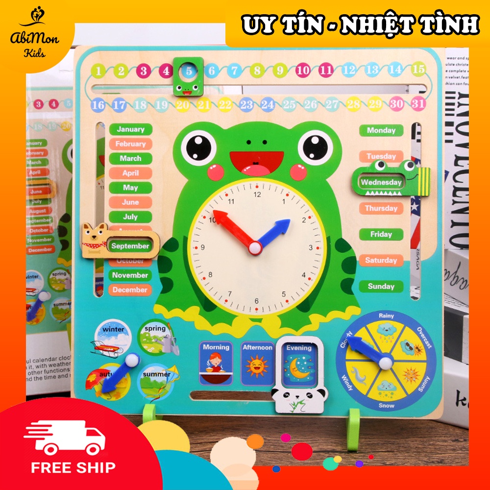 Đồng Hồ Ếch Đa Năng 7 in 1 Cho Bé ☘️ Montessori cao cấp ✨ (Đồ chơi Gỗ - Đồ chơi Giáo Dục - An toàn - Thông minh)