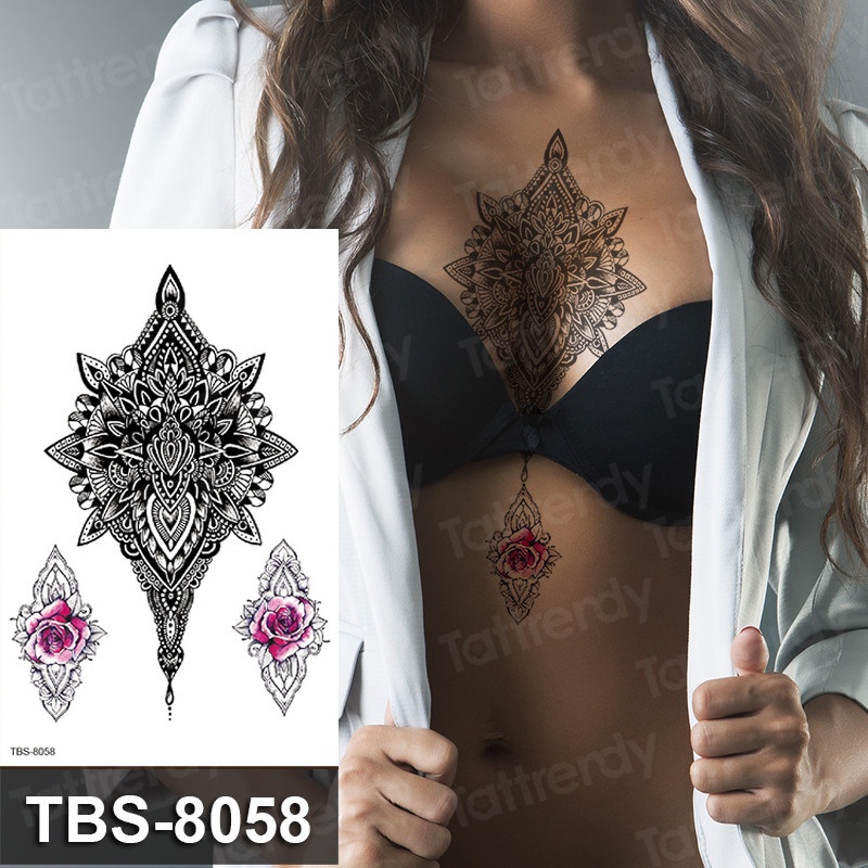 Đen Miếng Dán Hình Xăm Họa Tiết Hoa mandala Phong Cách Ả Rập Quyến Rũ