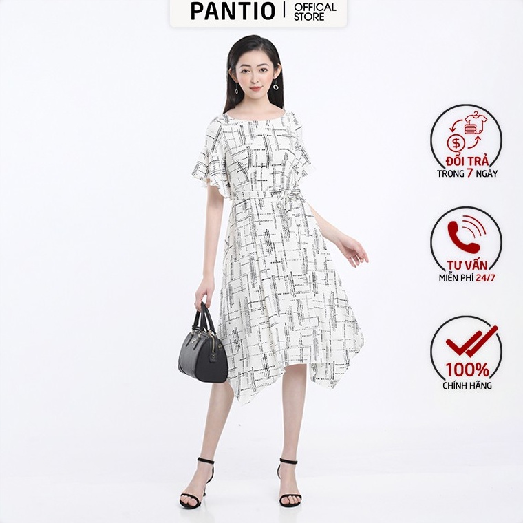 Đầm công sở chất liệu Lụa họa tiết Kẻ ô, dáng xòe FDC32727 - PANTIO