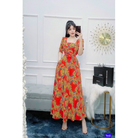 Đầm maxi lụa hoa tay dài cột eo xinh yêu TRIPBLE T DRESS - Free size