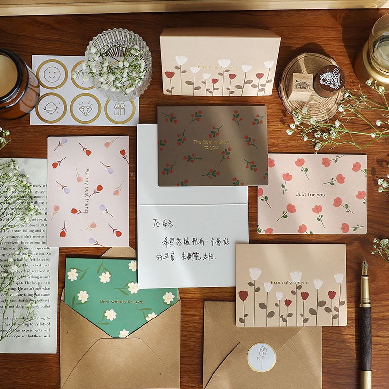 Set 6 Thiệp Chúc Mừng Màu Đồng Kèm Phong Thư Gấp Gọn