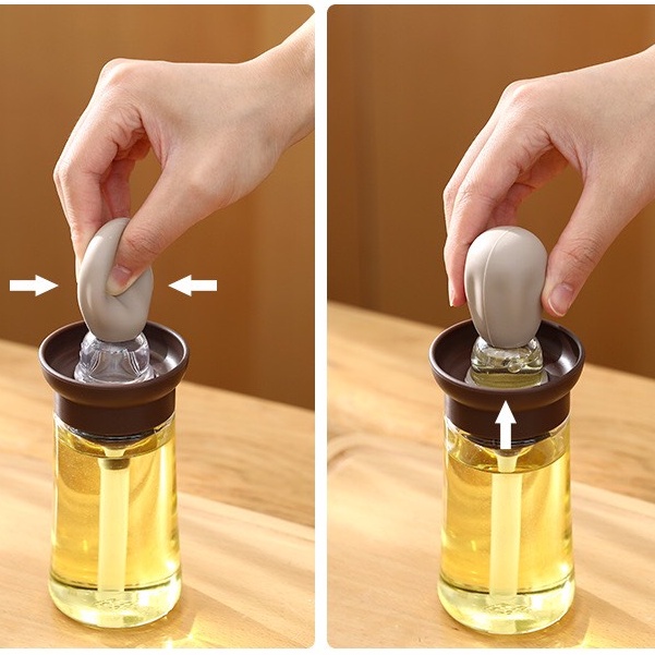 Hũ đựng gia vị thủy tinh lọ gia vị dầu ăn kèm chổi quét silicon