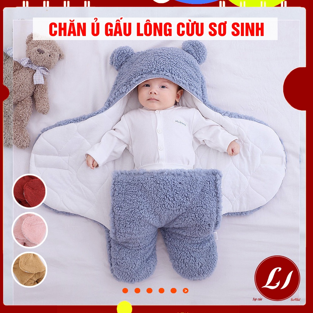 Chăn ủ GẪU CÓ CHÂN lông cừu giữ ấm cho bé sơ sinh (0-3 tháng)