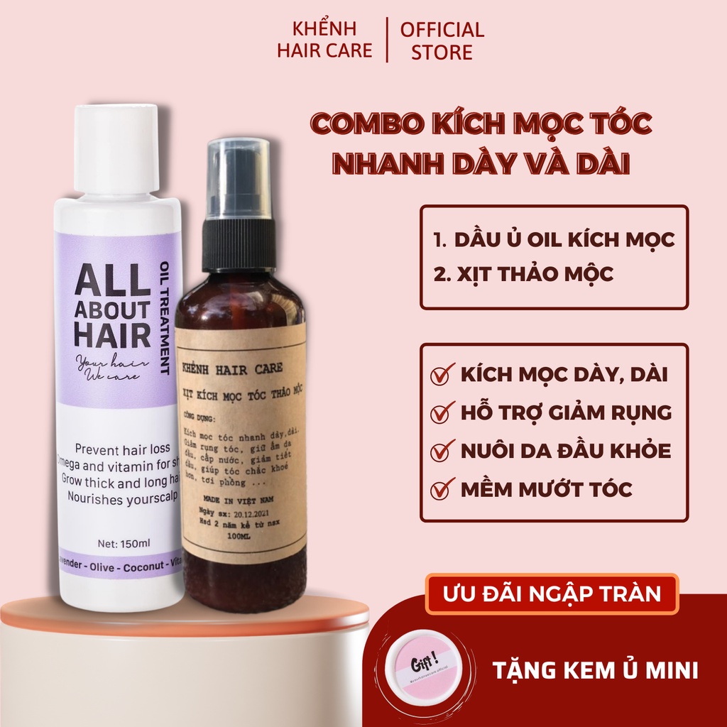 Combo Kích Mọc Tóc Nhanh Dày Dài Oil Treament + xịt thảo mộc kèm qàu tặng