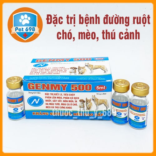 Hộp 5ml x 15 lọ Kháng sinh chó, mèo GENMY-500 PET-698