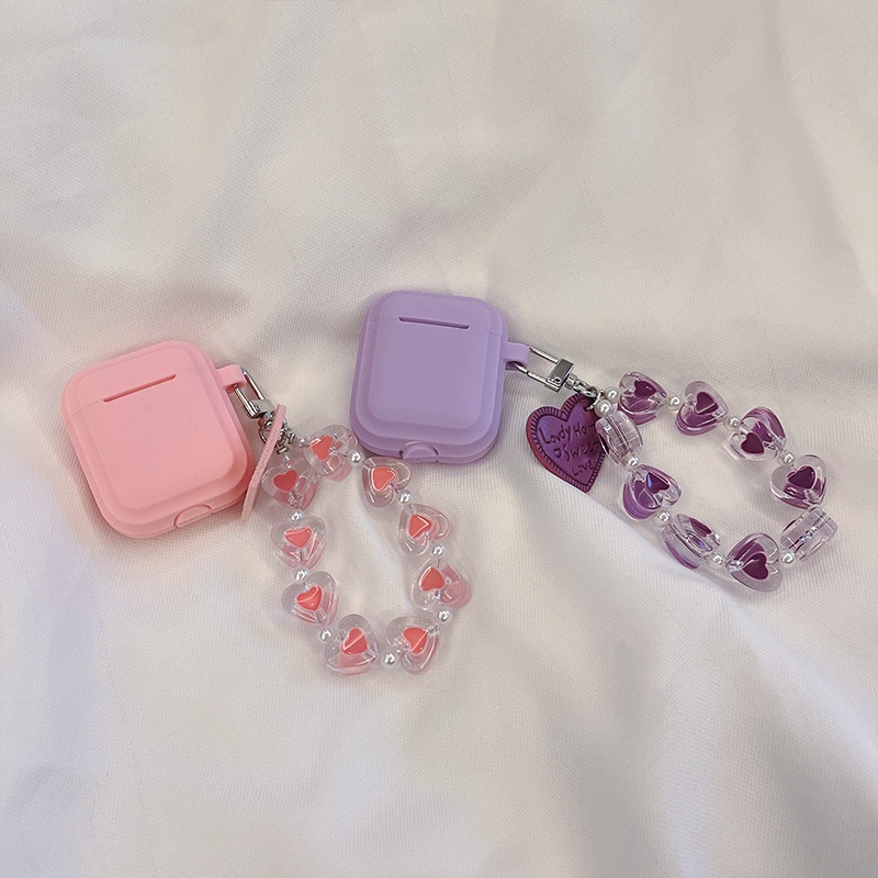 Vỏ bảo vệ hộp sạc tai nghe bằng silicon màu trơn hình trái tim chống rơi thích hợp cho Airpods 1 2 3 pro