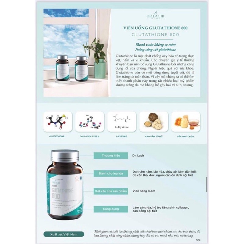 Viên Uống Trắng Da DR.LACIR GLUTATHIONE 600 - THE ZOE BEAUTY