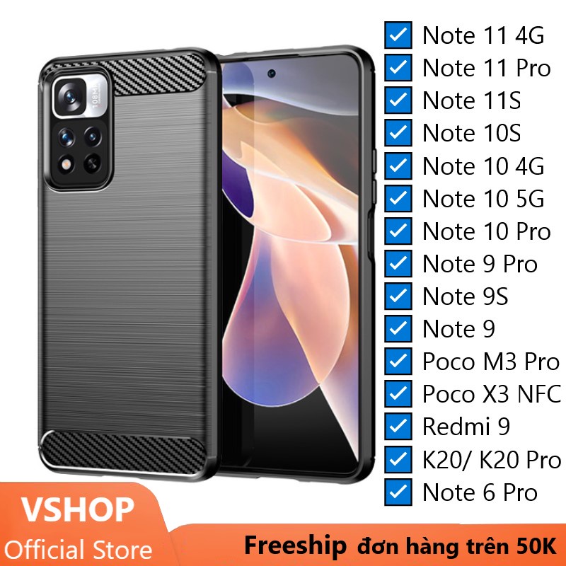 Ốp lưng Xiaomi Redmi Note7Pro/Note8Pro/Note9Pro/Note9s/Redmi9/Note10Pro/K20 Pro/Poco X3 NFC chống sốc vân carbon cao cấp