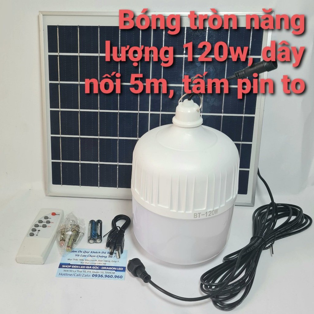 ✶Bóng trụ tròn LED 120W siêu sáng sạc NĂNG LƯỢNG MẶT TRỜI, có remote, tấm pin to 34x29cm dây nối dài 5m, BH 12 tháng