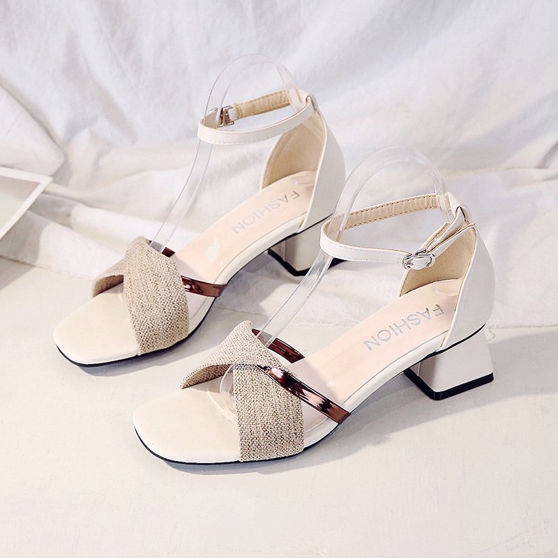 IELGY fairy style design niche temperament French thick-heeled sandals women
