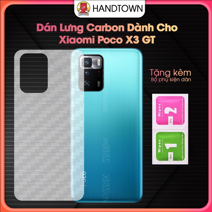 Dán Lưng Cacbon Xiaomi Poco X3 GT NFC F3 M3 F2 Pro 5G Vân Carbon Tản Nhiệt Chống Xước Mặt Lưng Handtown