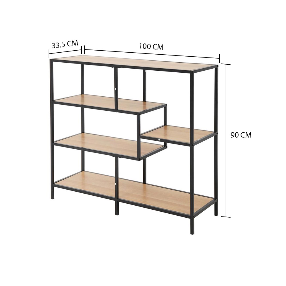HomeBase FURDINI Bộ kệ bằng thép gỗ ép cao cấp MILTON Thái Lan W100xH90xD33,3cm màu gỗ sồi
