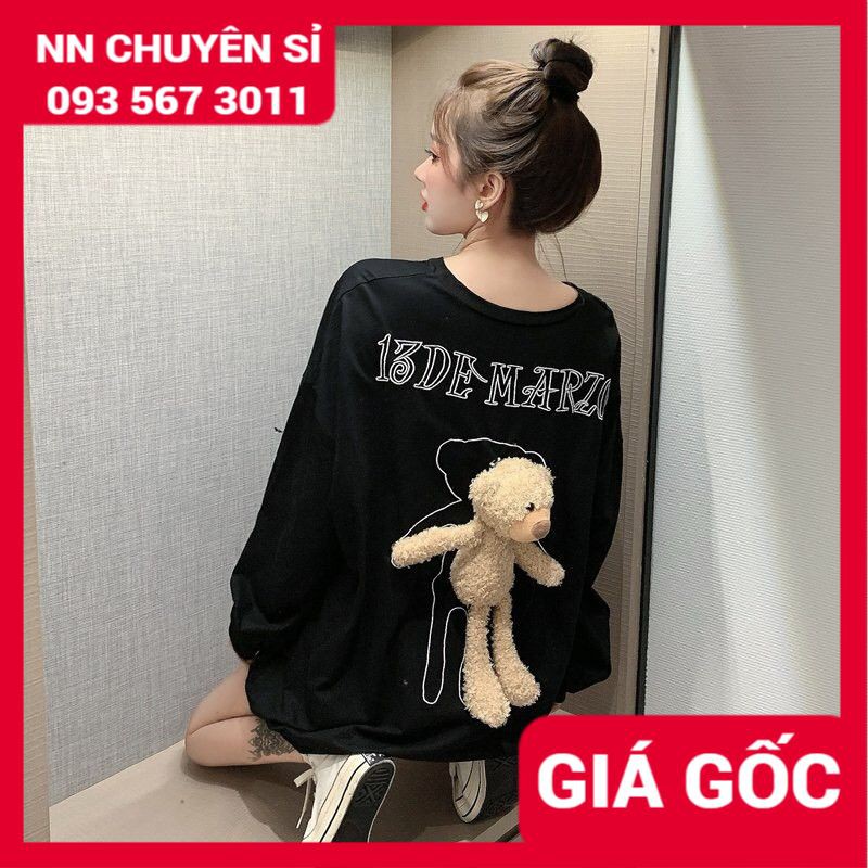 Áo sweater nữ gấu to Áo hoodie nữ không nón chất nỉ mềm mịn mát phối gấu to sau lưng TP55 TP57