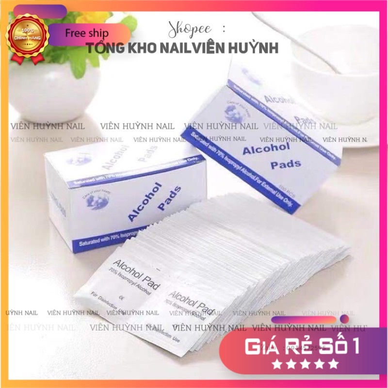 bông tẩm cồn nail , hộp 100 miếng cồn dùng lau móng , làm dụng cụ nailbox