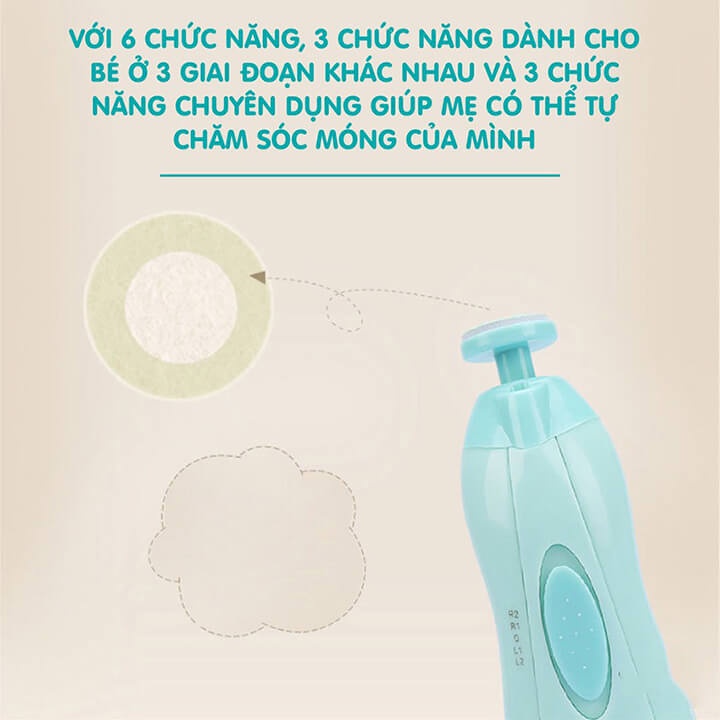 Máy cắt móng tay điện đa năng cho bé, Cắt dũa móng an toàn 6 đầu, Mài móng tay cho trẻ sơ sinh