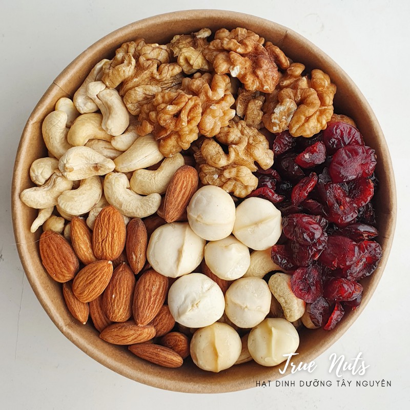 Mixnuts Nam Việt Quất Và 4 Loại Hạt (Macca, Điều, Hạnh nhân, Óc chó)- Granola Siêu Hạt - Ăn Vặt Mẹ Bầu