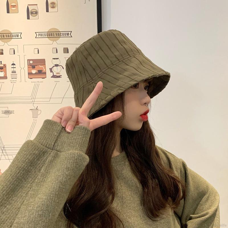 Nón Bucket Hai Mặt Họa Tiết Kẻ Sọc Thời Trang Cho Nữ