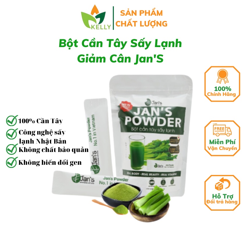 Bột Cần Tây Sấy Lạnh Giảm Cân Jan's Power Detox Thải Mỡ Thanh Lọc Cơ Thể Cung Cấp Chất Xơ 100% Cần Tây Nguyên Chất