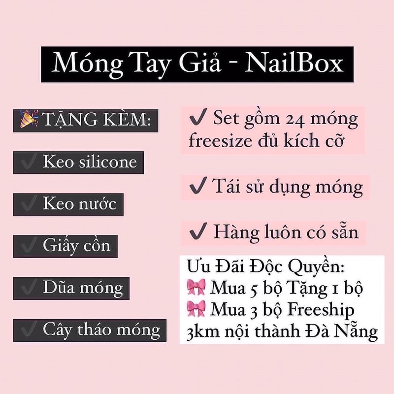 Nailbox 24 móng hoạ tiết cute form ngắn tiện lợi dễ dùng