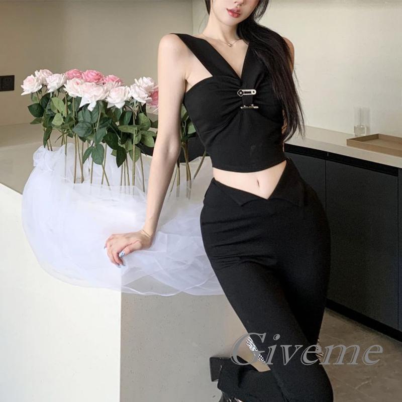 Áo Crop Top Không Tay Cổ Chữ V Màu Trơn Thời Trang Dành Cho Nữ