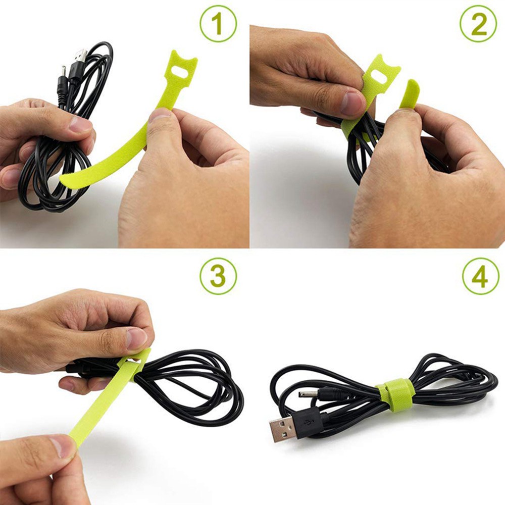 Dây dán tự dính 2 mặt, dây buộc gọn dây điện dây cáp có lỗ xỏ nhiều màu