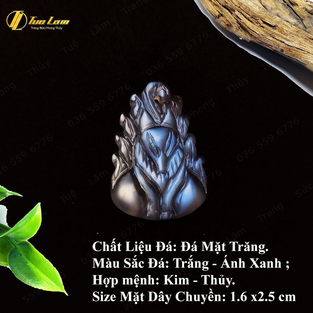 Mặt dây chuyền nữ Hồ ly moonstone ánh trăng xanh - DIY Tuệ Lâm