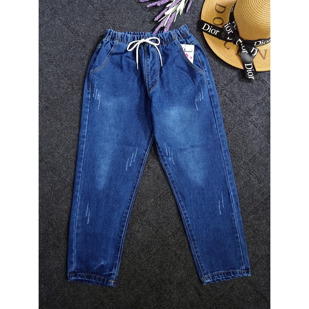 [Bigsize] Quần baggy jean nữ mẫu rách suông lai tua đắp vải thêu chữ