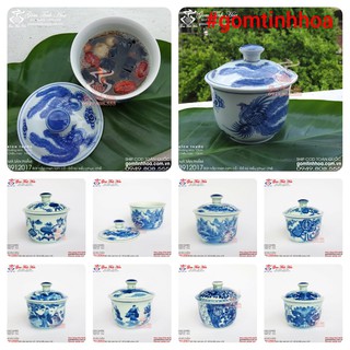 Bát sứ có nắp men lam cổ Bát tiềm canh Bát sứ chưng tổ yến