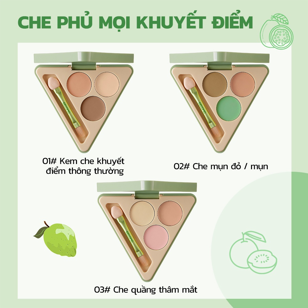 Bảng kem che khuyết điểm GECOMO thiết kế 3 trong 1 3 màu