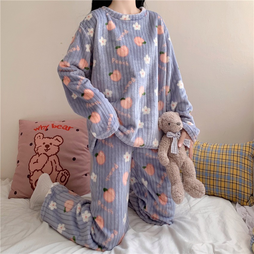 Bộ ngủ lông mặc nhà dễ thương đủ size, đồ bộ nữ giữ nhiệt siêu ấm
