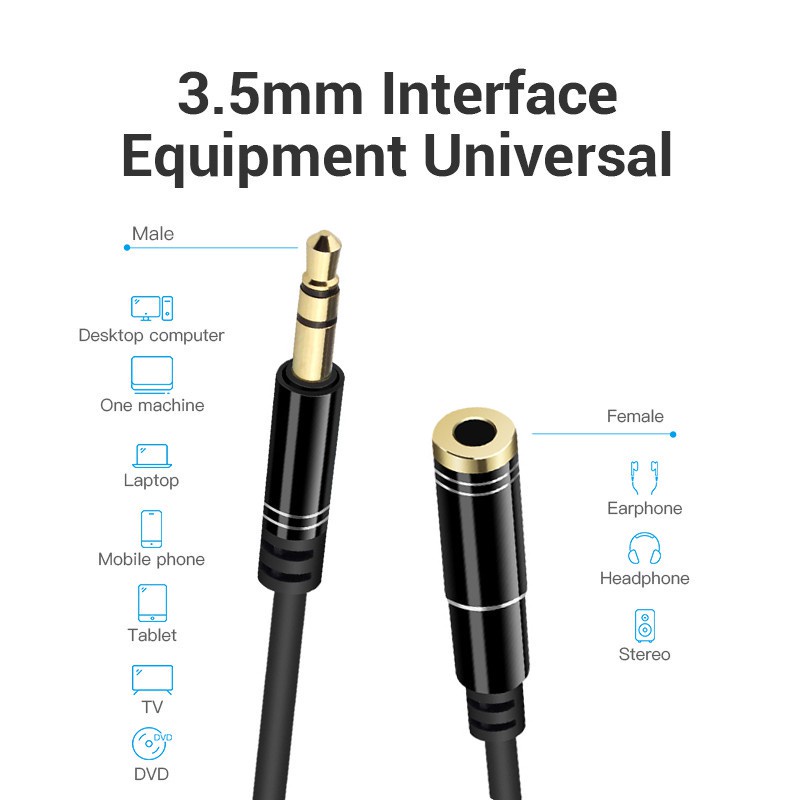 Dây Cáp Âm Thanh Nối Dài 1M 2M 3M 3.5mm Có Mic Cho Điện Thoại / Pc / Laptop