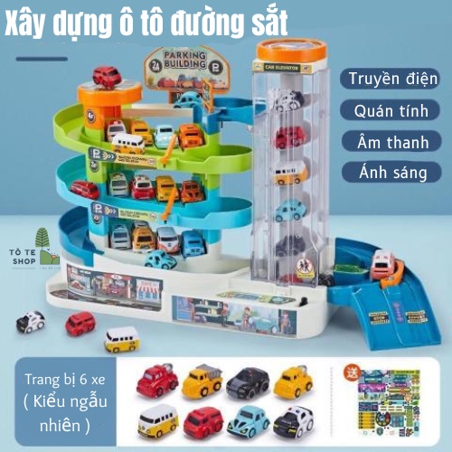 Đường ray ô tô cỡ lớn , mô hình xe đô thị kèm 6 xe có âm thanh ánh sáng , xe chạy quán tính và điều khiển