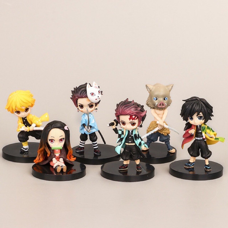 Set 6 Mô Hình Nhân Vật Demon Slayer  Cao 5-&gt;7cm kèm chân đế - Tanjirou Nezuko Zenitsu Giyuu Inosuke