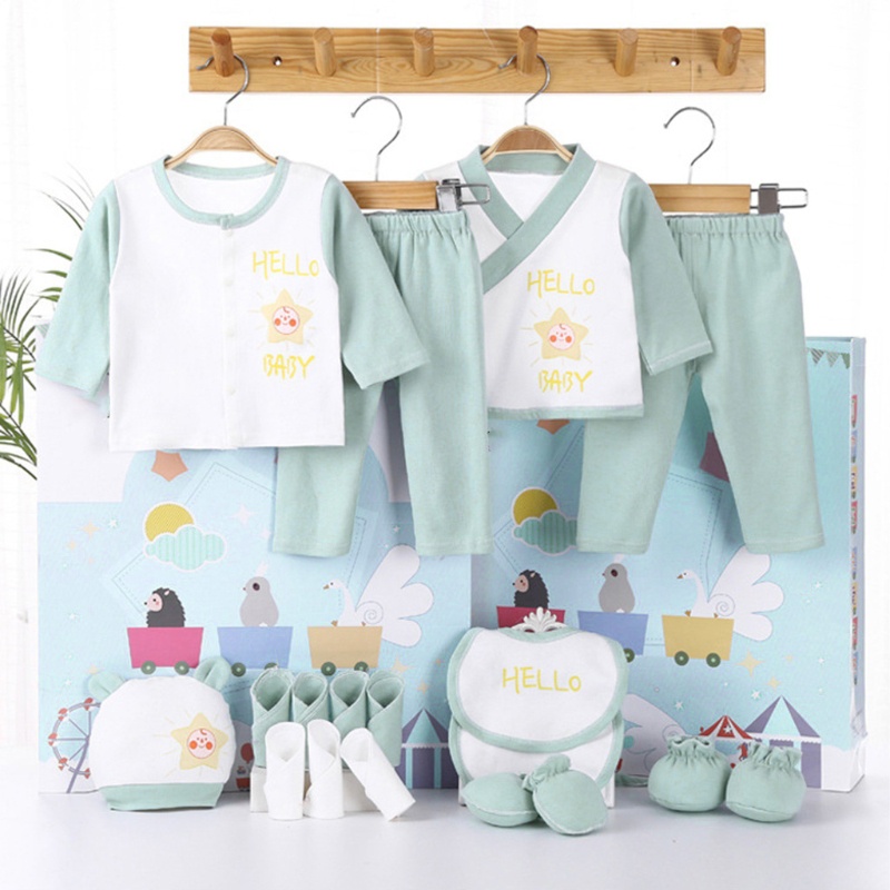 Bộ 16 Món Áo + Yếm + Mũ + Khăn Tay + Găng Tay + Vỏ Chân Chất Liệu Cotton Cao Cấp Dành Cho Bé Sơ Sinh