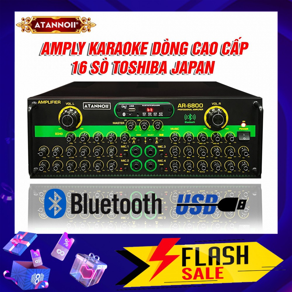 Ampli Bluetooth 16 SÒ JAPAN , Amply Karaoke Sân Khấu Hội Trường gia đình ATANNOII AR-6800 Dòng Cao Cấp