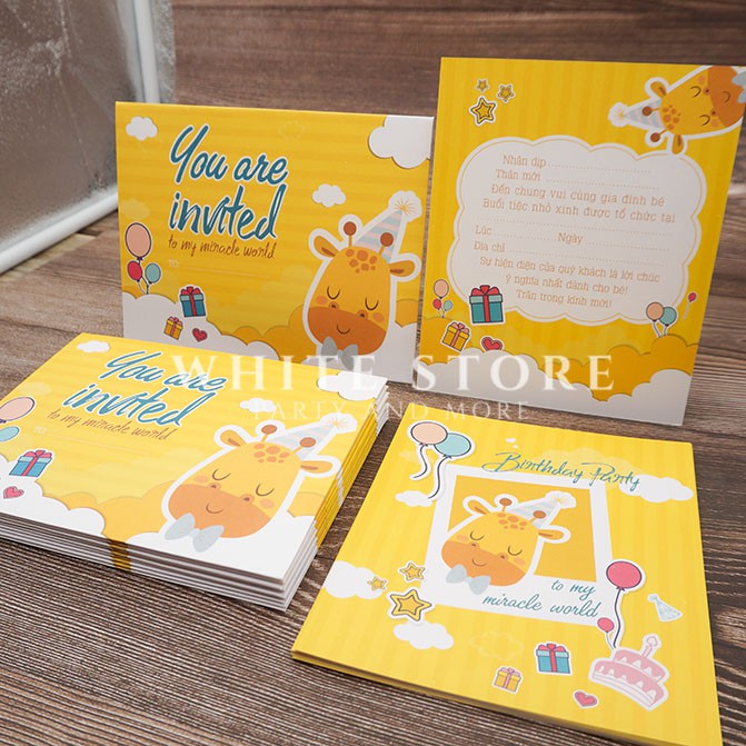 Set 10 THIỆP MỜI THÔI NÔI SINH NHẬT GIRAFFE cho bé