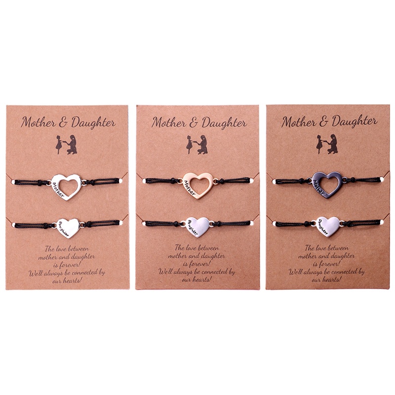Set 2 Vòng Tay Kim Loại Mặt Khắc Chữ Ý Nghĩa Cho Mẹ Và Con Gái