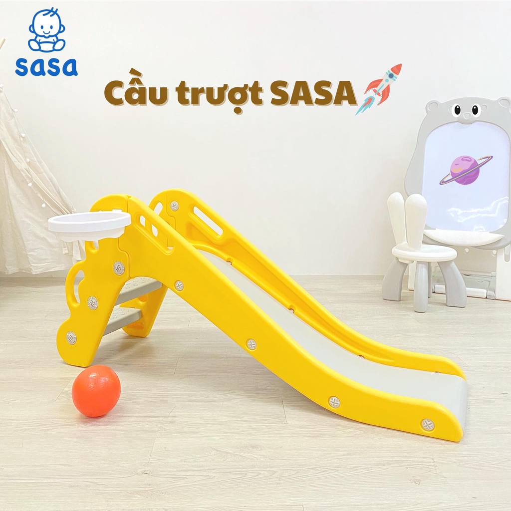 Cầu Trượt Sasa Cao Cấp Kèm Bóng Rổ 2 Trong 1 Dành Cho Bé Vui Chơi