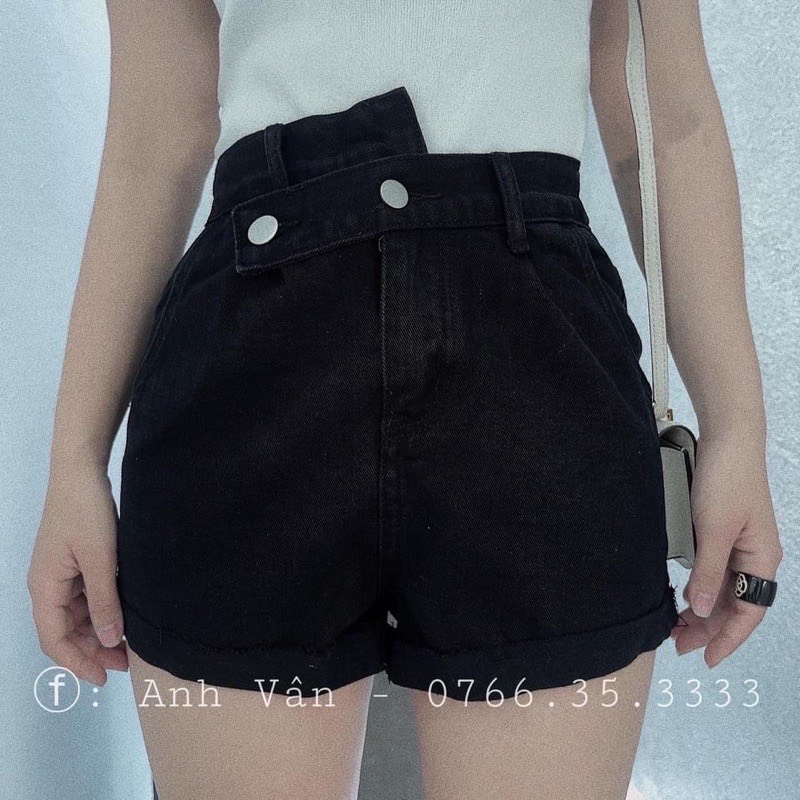 Quần Short Jeans Nữ Xắn Gấu Cạp Lệch 🦋 Quần Đùi Nữ Vải Bò Trơn Dáng Ngắn 3 Màu 🦋