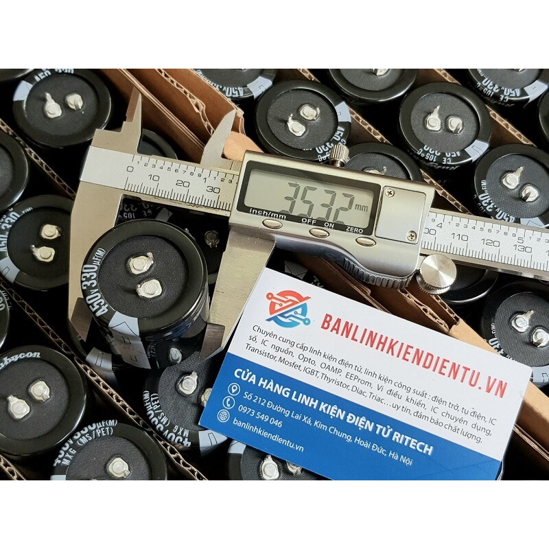 Tụ hóa Nichicon, Rubycon 330uF 450V 450V330uF kích thước 35x35mm