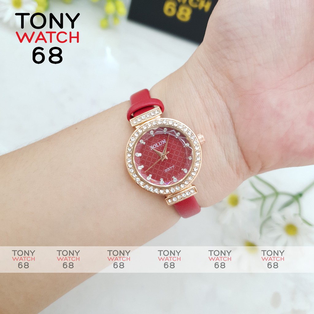 Đồng hồ nữ Bolun đẹp chính hãng dây da mặt viền đá chống nước Tony Watch 68 | BigBuy360 - bigbuy360.vn