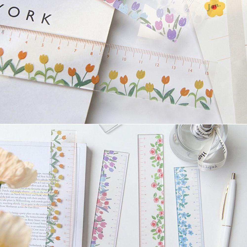 PISTA Thước Kẻ Trong Suốt Họa Tiết Hoa Tinh Tế Sáng Tạo Cho Học Sinh / Văn Phòng