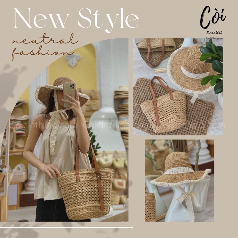 - ẢNH THẬT Túi cói đan thưa dây da