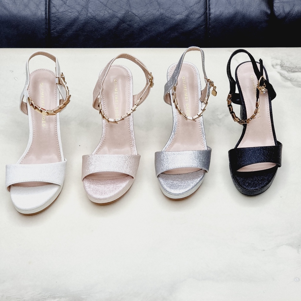 Giày Sandal Cao Gót Nữ 💥Sẵn Màu Đen💥Giày Cô Dâu Đi Tiệc - Cao Gót Đế Vuông 11 cm Nhập Khẩu Cao Cấp 9877-5