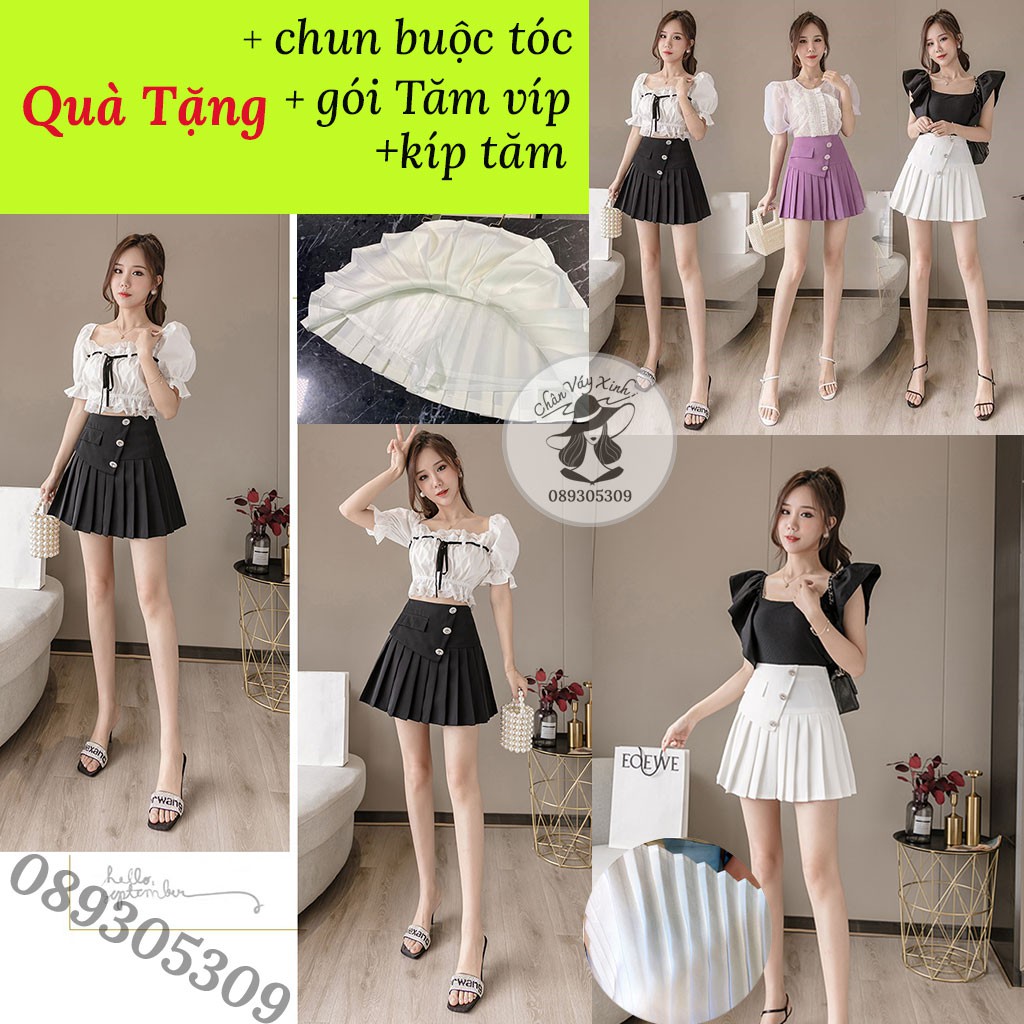Chân Váy Xếp Ly 3 Khuy Đính Đá...149...Cao Cấp { Bán Sỉ }
