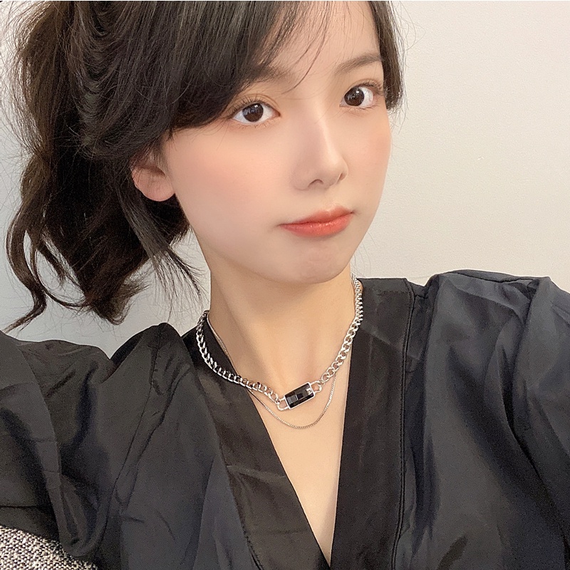 Vòng cổ Mặt Vuông Màu Đen Phong Cách hip hop Thời Trang Cho Nam Và Nữ