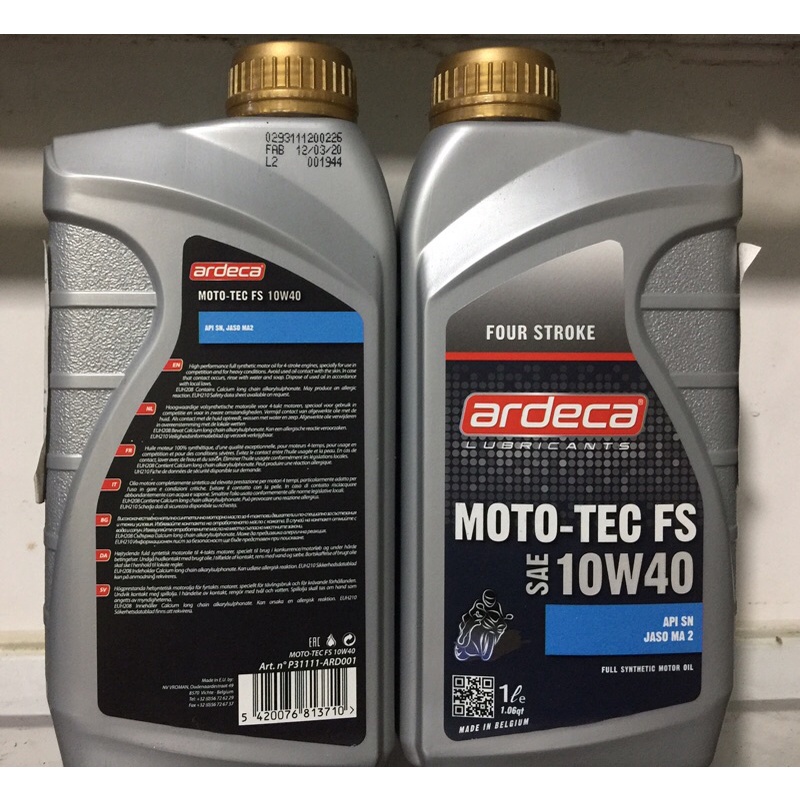 Dầu nhớt nhập khẩu xe côn tay, moto Ardeca Moto-Tec FS 10W40 synthetic 4T 1L cao cấp