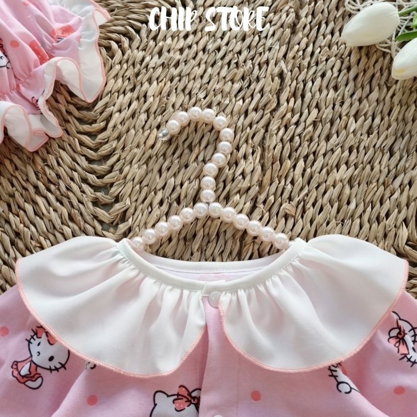 Bodysuit bé gái dài tay thun cotton cao cấp mềm mại in họa tiết đáng yêu, tặng nón + vớ giữ ấm CHIP STORE